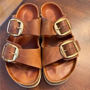 Birkenstock big buckle Brown Leather Sandals with Gold Buckles
